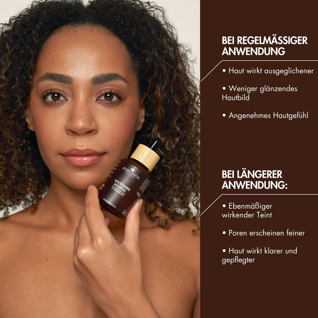 Frau mit Niacinamide Booster – Ergebnisse bei regelmäßiger und längerer Anwendung